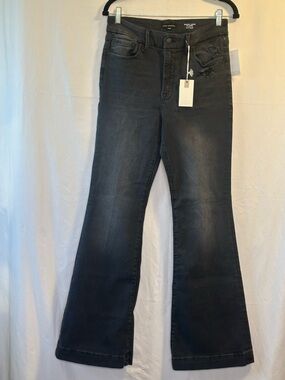 Good American Good Legs Flare Jeans Black Distressed Mid Rise 6/12 NWT